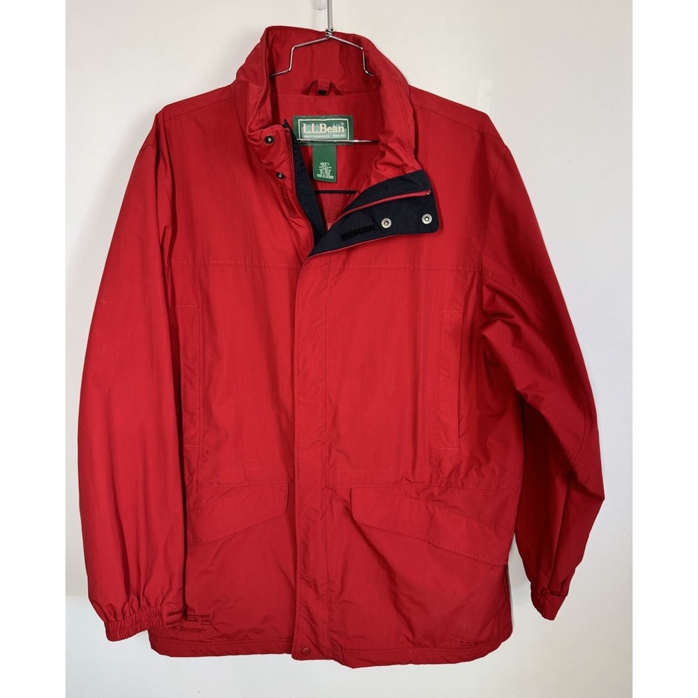 LL Bean Mens Red Nylon Rain Coat Windbreaker Jacket Size XL Outdoor Hiking Dry